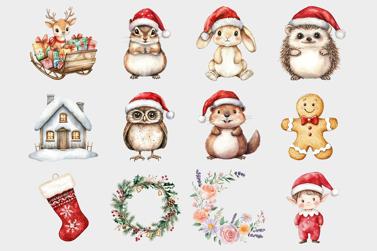 Woodland Christmas Animals Clipart, a Seasonal Illustration by Design Market (Photo 2 of 4)