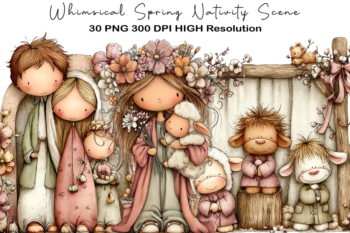 Whimsical Spring Nativity Scene, an Illustration by Black Bird Studio (Photo 1 of 5)