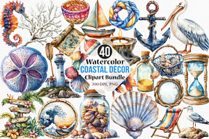 Watercolor Coastal Decor Clipart, an Illustration by Canvas Craft