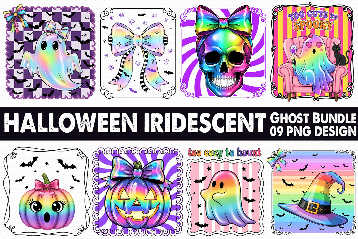 Halloween Iridescent Ghost PNG Bundl, an Illustration by Libby Wishes (Photo 1 of 10)