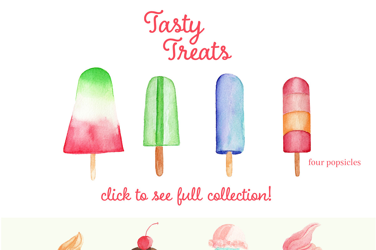 Ice Cream Parlour Watercolor Set, an Illustration by One and Only Paper (Photo 2 of 10)