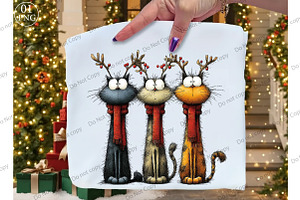 Quirky Christmas Three Cat PNG, an Illustration by Libby Wishes