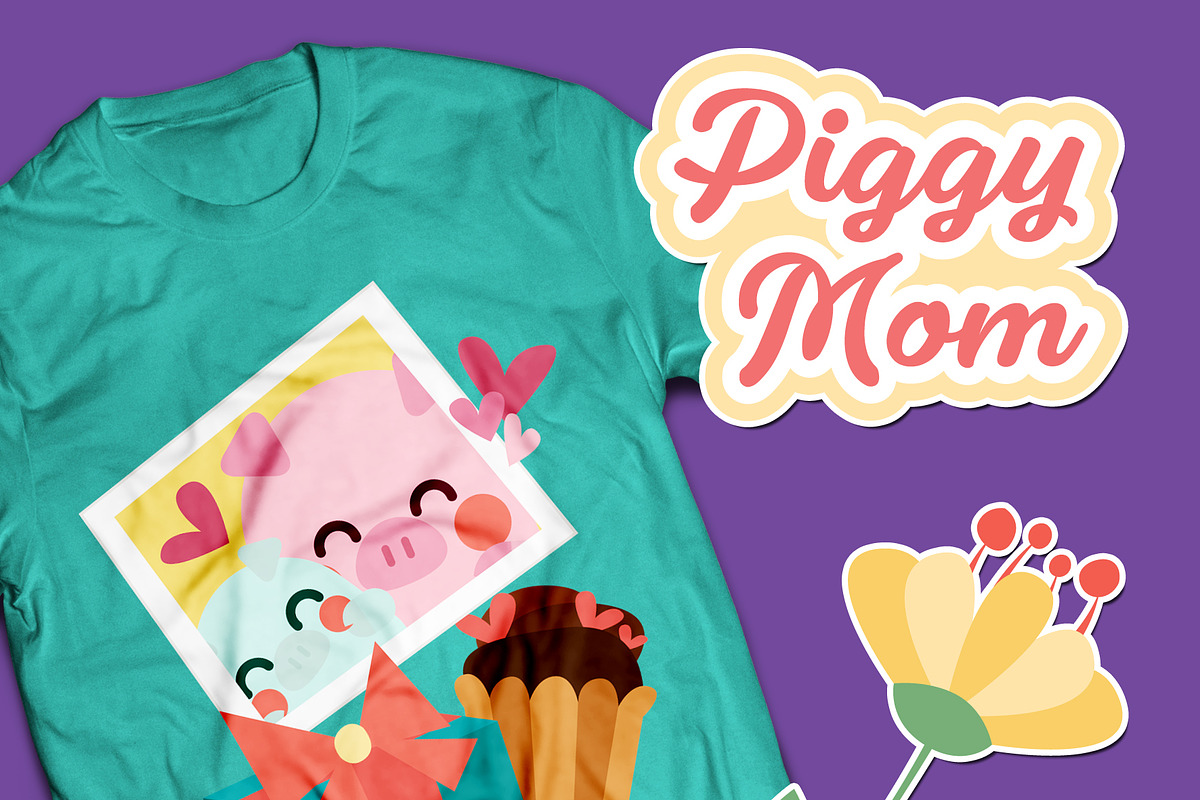 Piggy Mom Digital Clip Art, a Seasonal Illustration by Cozy Cat Design (Photo 10 of 10)
