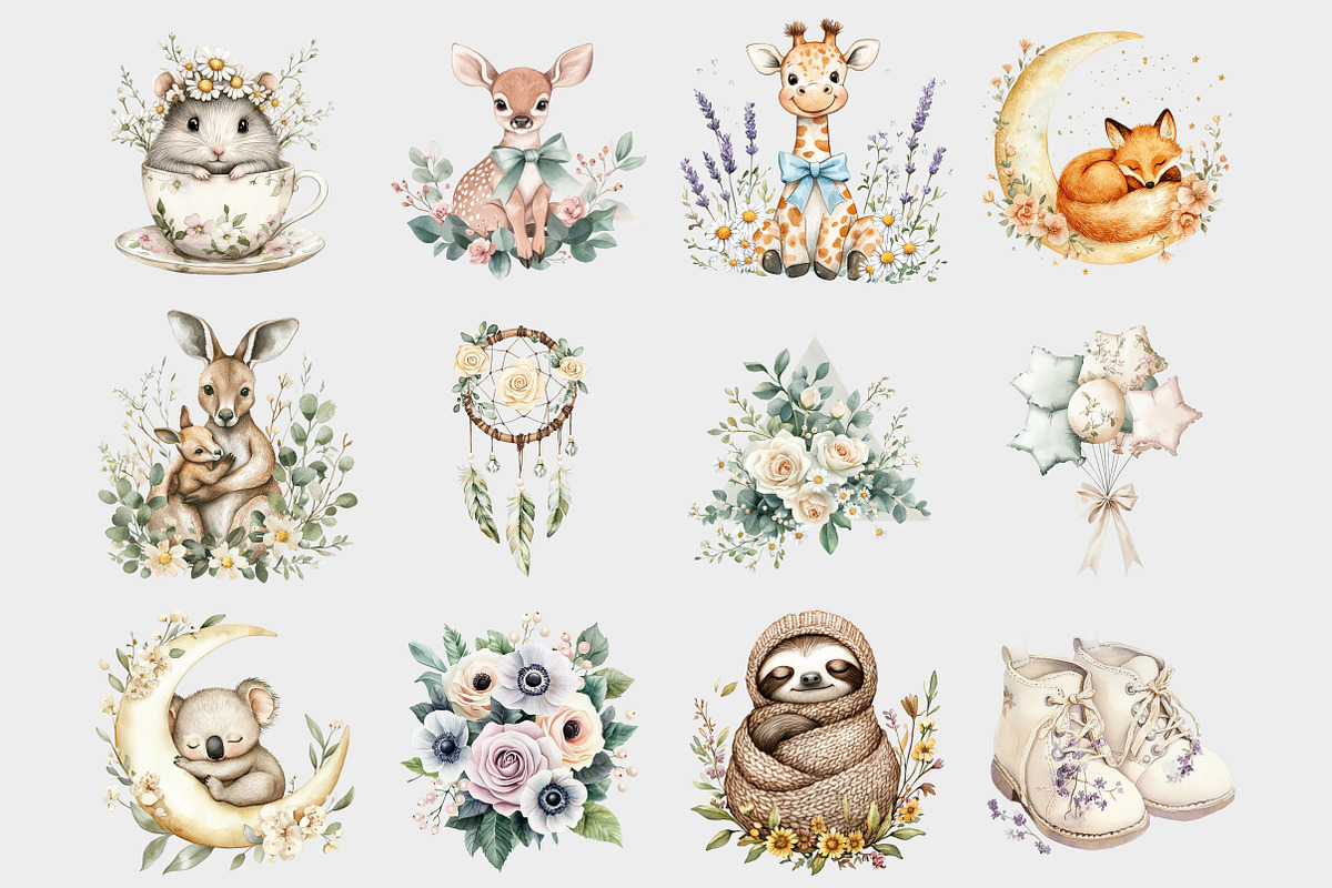 Boho Baby Animals Clipart, a Seasonal Illustration by Design Market (Photo 3 of 4)