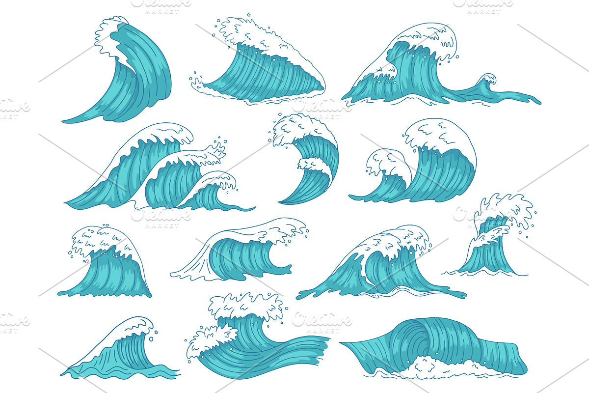 Oceanic waves. Sea hand drawn, a Graphic by winwin.art
