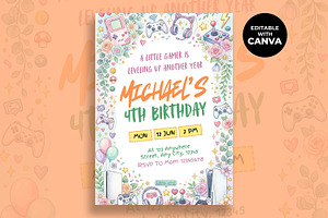 Gaming Birthday Invitation Template, a Stationery Template by M9 Design