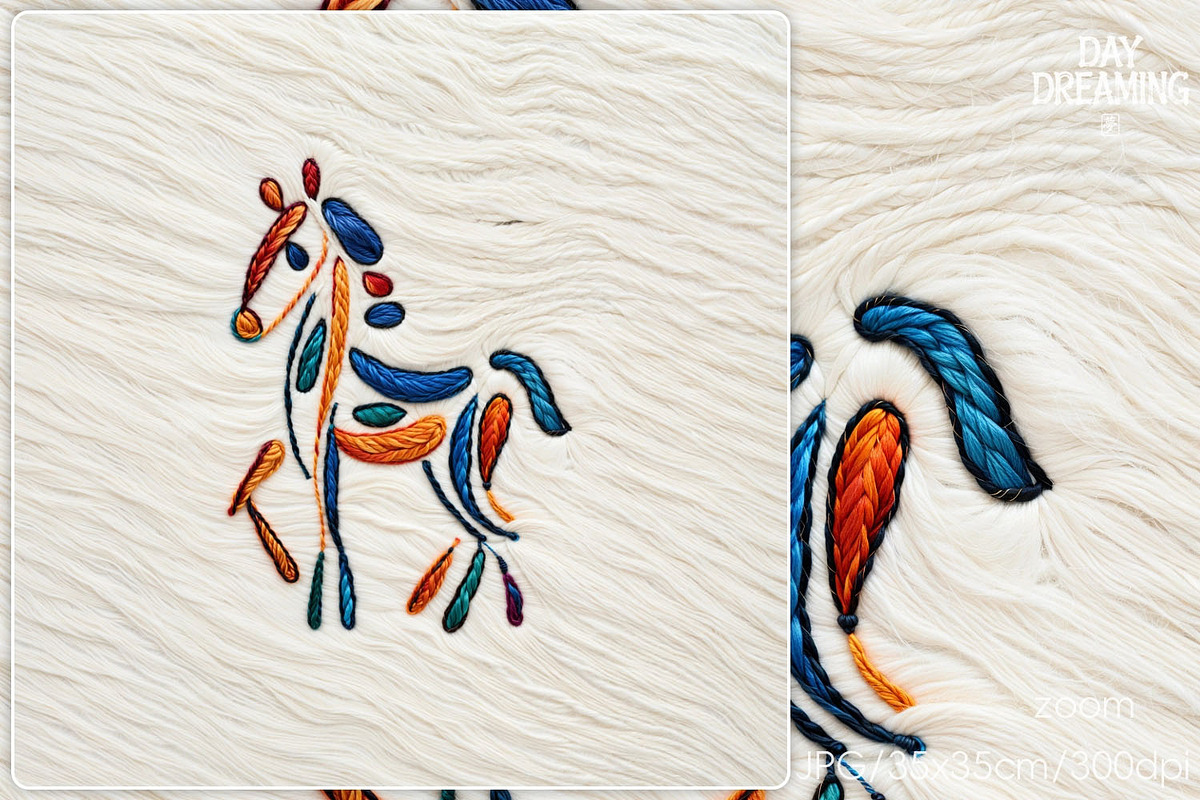 Colorful Thread Horse Embroidery Art, an Animal Illustration by yahu88studio (Photo 5 of 7)