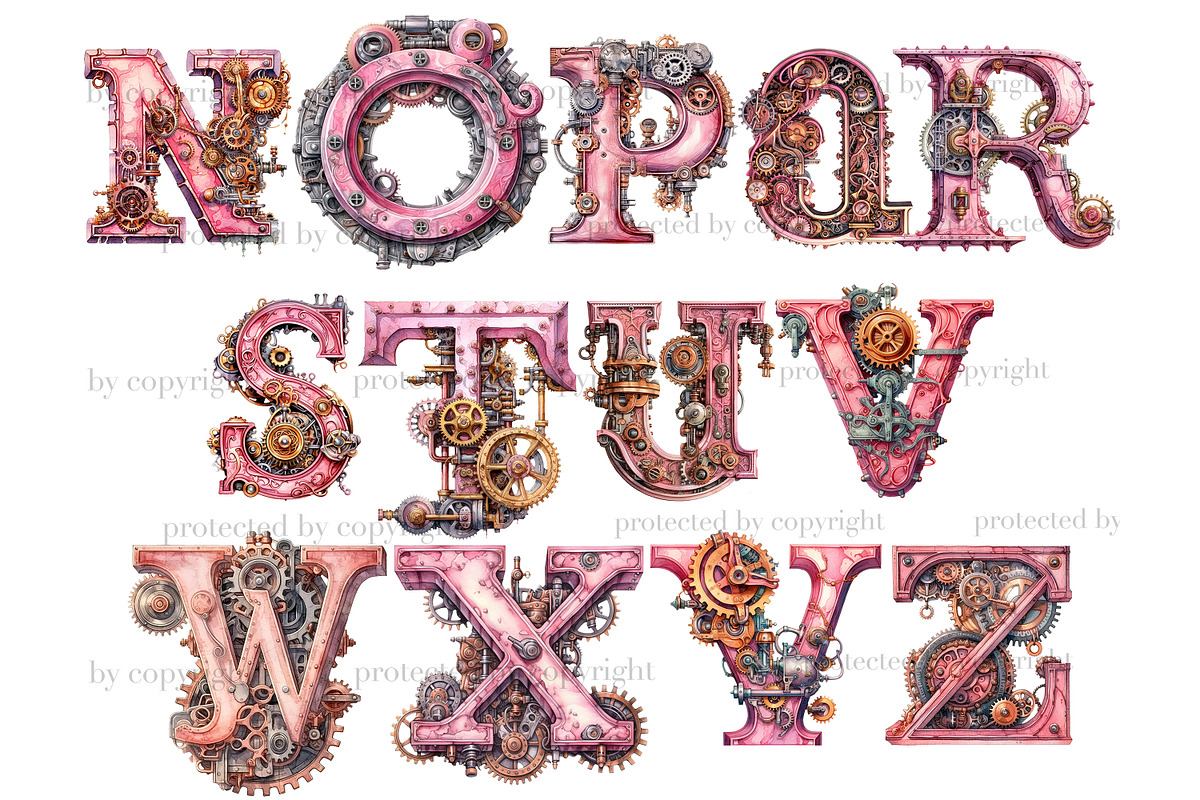 Pink Steampunk Alphabet, a Decorative Illustration by GlamArtZhanna (Photo 4 of 6)