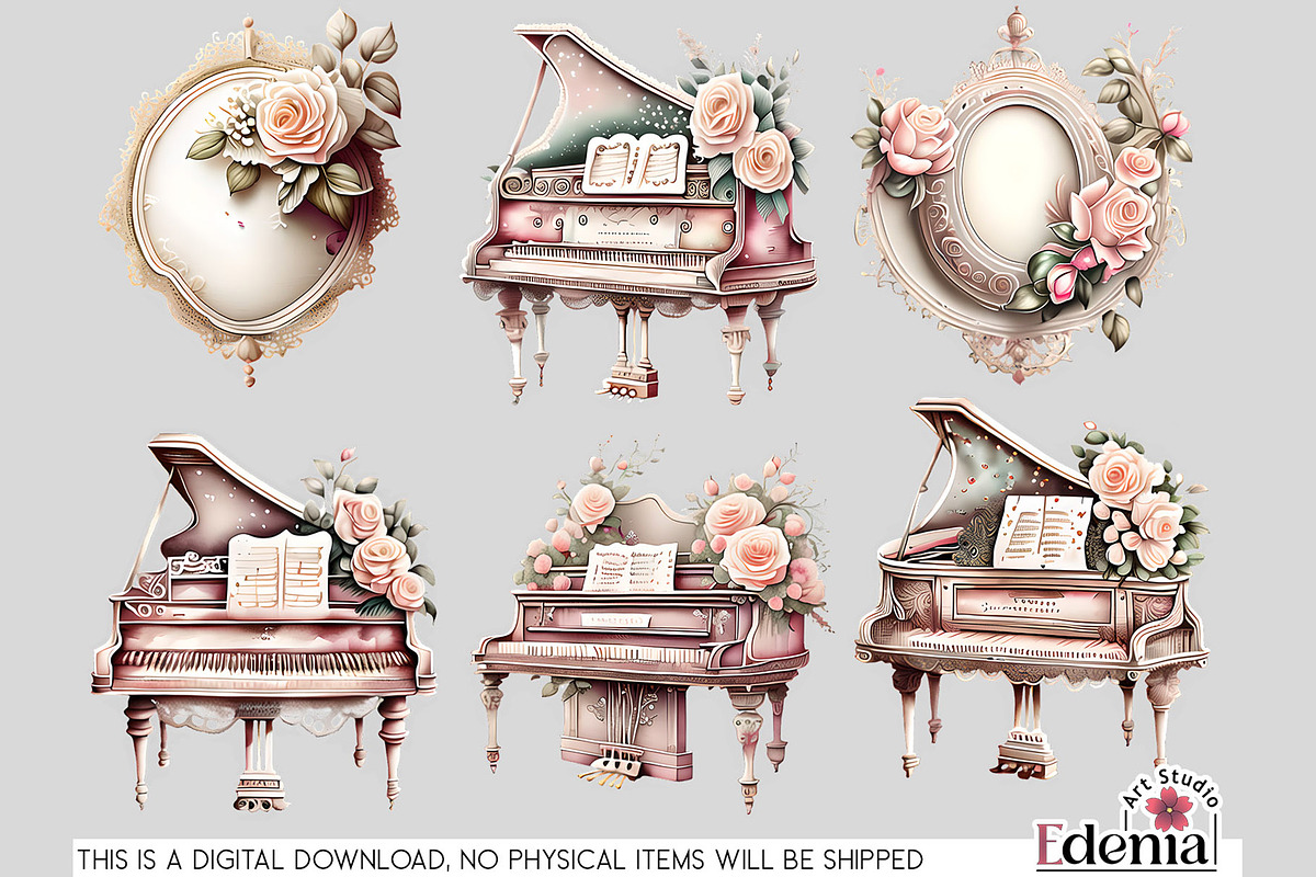 Vintage Romantic Clipart Bundle, a Decorative Illustration by EdeniaArtStudio (Photo 6 of 13)