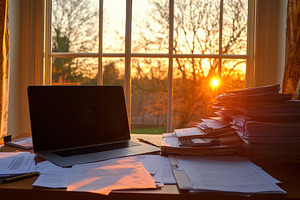 A warm and inviting home office, a Photo by Pavel_design