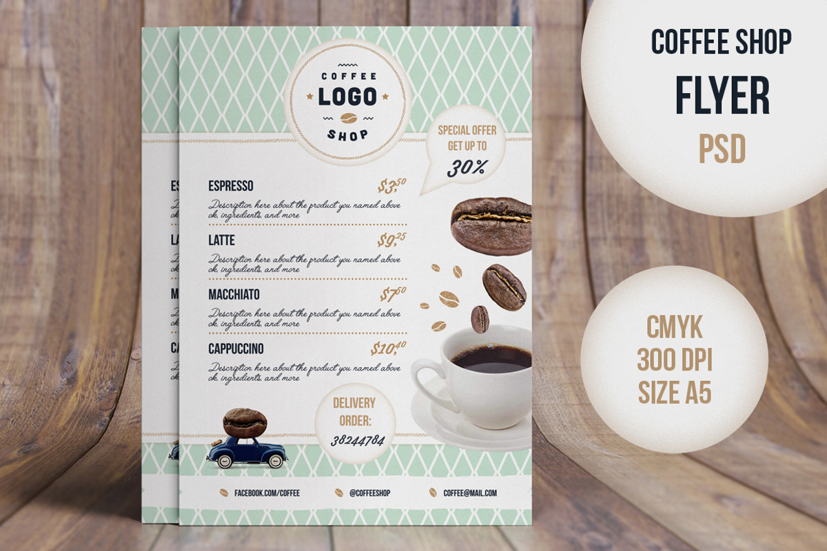 Flyer Retro CoffeeShop, a Flyer Template by ZiziMarket (Photo 1 of 2)