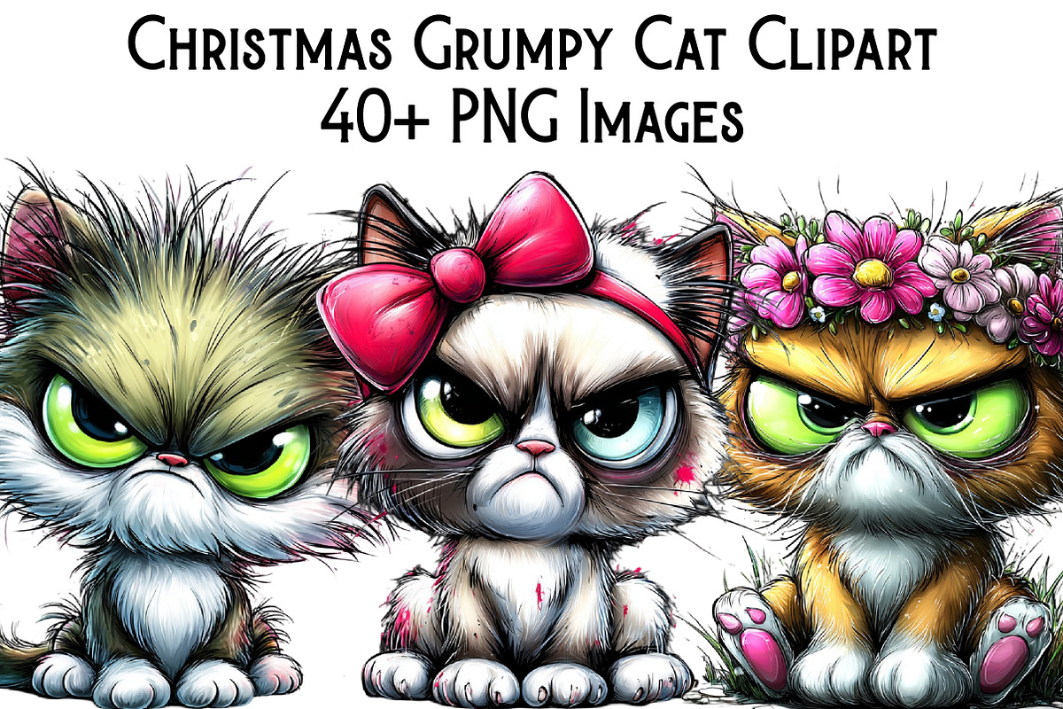 Christmas Grumpy Cat Clipart, an Illustration by Pixels.Craft (Photo 1 of 6)