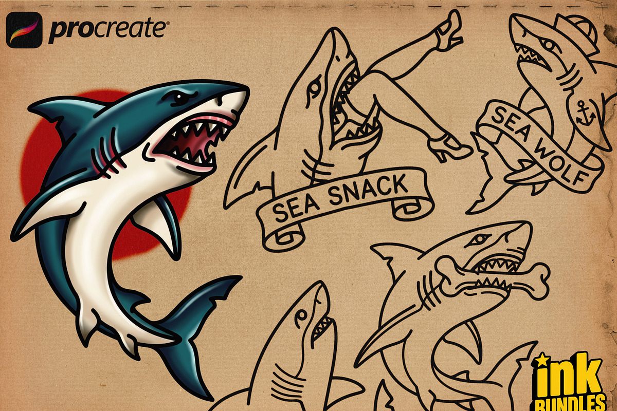 Procreate Traditional Sharks, a Brush Add-On by Studio.Valhalla (Photo 2 of 3)