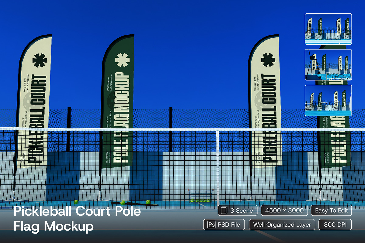 Pickleball Court Pole Flag Mockup, an Advertising Mockup by herutage (Photo 1 of 4)