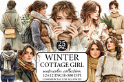 Winter Cottage Girl Watercolor Clipa, an Illustration by Libby Wishes (Thumbnail 1 of 7)