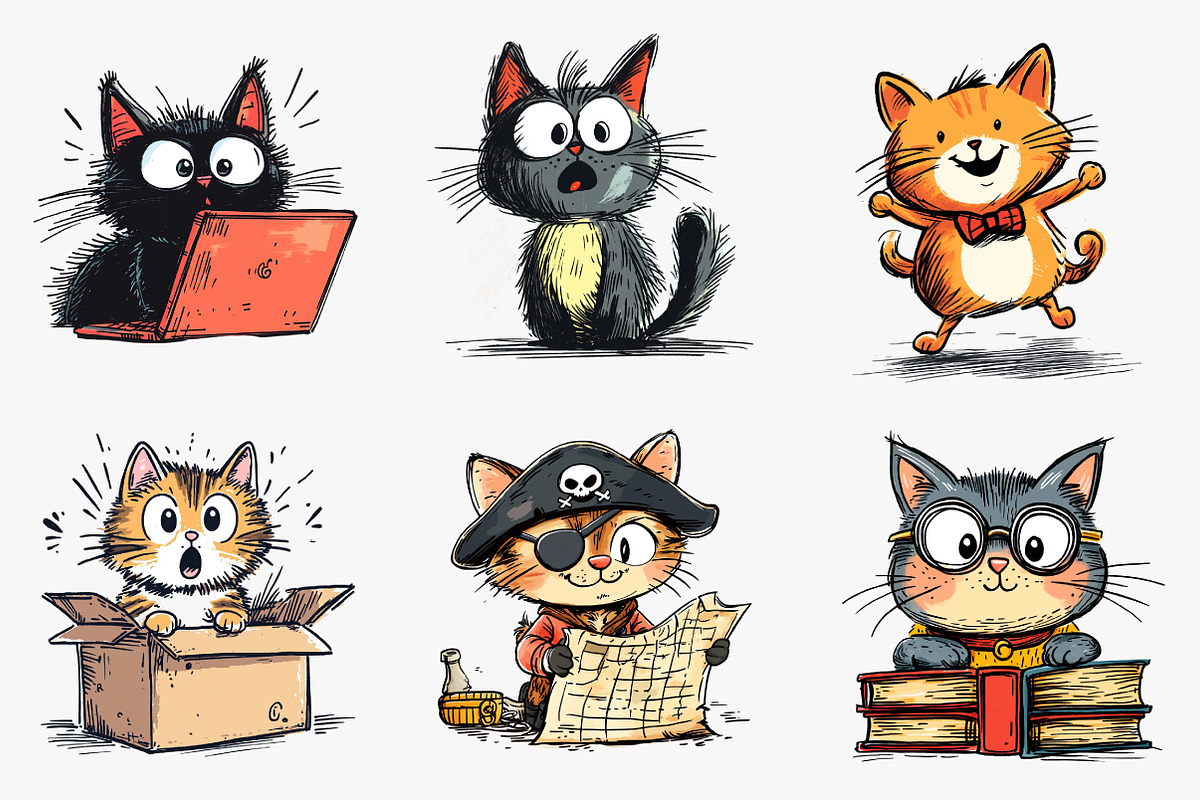 Quirky Funny Cat Clipart, an Illustration by CreationArt (Photo 3 of 4)