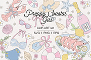 Preppy Coastal Girl Clipart Set, a Seasonal Illustration by @olga.angelloz (Thumbnail 1 of 2)