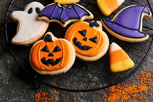 Halloween decorated cookies with pumpkins, ghost, bat and witch, a Food & Drink Photo by José Manuel Gelpi
