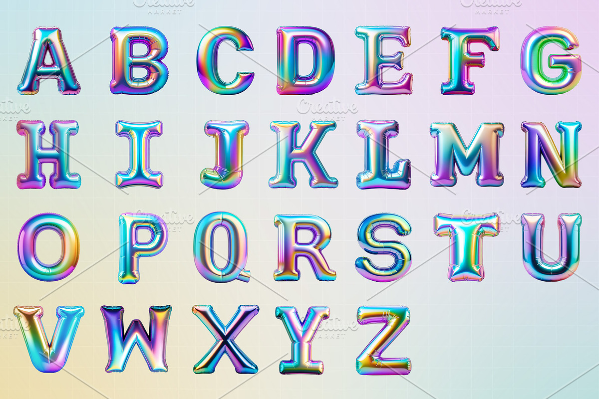 3D Iridescent Type - 26 PNG Letters, an Object Graphic by MP Vault (Photo 2 of 2)