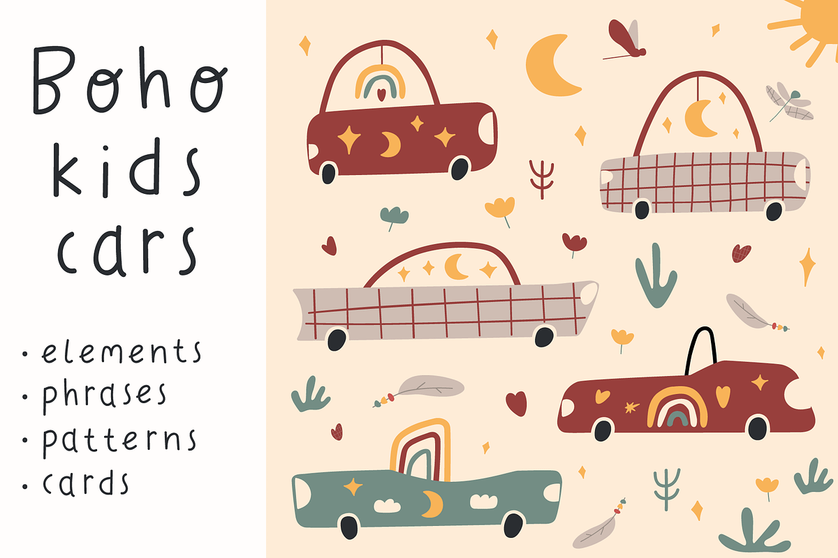 Boho kids cars, a Decorative Illustration by cutelevindesign (Photo 1 of 9)
