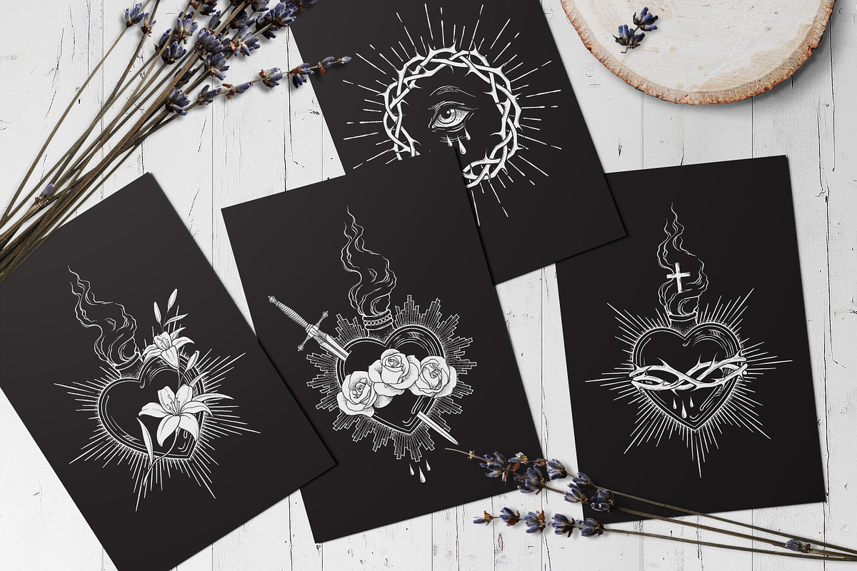 Holy Hearts Hand Drawn Vector Arts, a Decorative Illustration by Croisy (Photo 2 of 7)