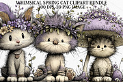 Whimsical Spring Cat Clipart Bundle, a Seasonal Illustration by Canvas Craft (Thumbnail 1 of 7)