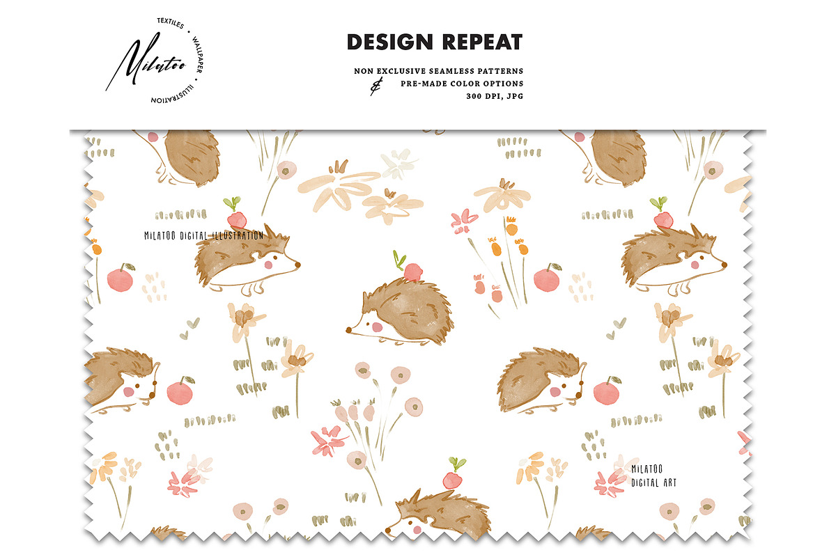 Apple gatherer hedgehog fall pattern, a Pattern Graphic by Milatoo (Photo 2 of 4)