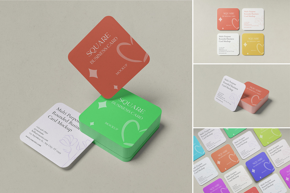 Rounded Square Business Cards Mockup, a Mockup by Pexelyou (Photo 1 of 6)