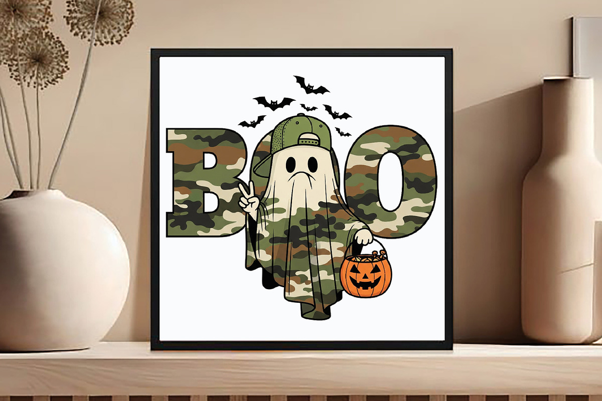 Camo BOO Halloween Sublimation PNG, an Illustration by DreamCafeArt (Photo 3 of 6)