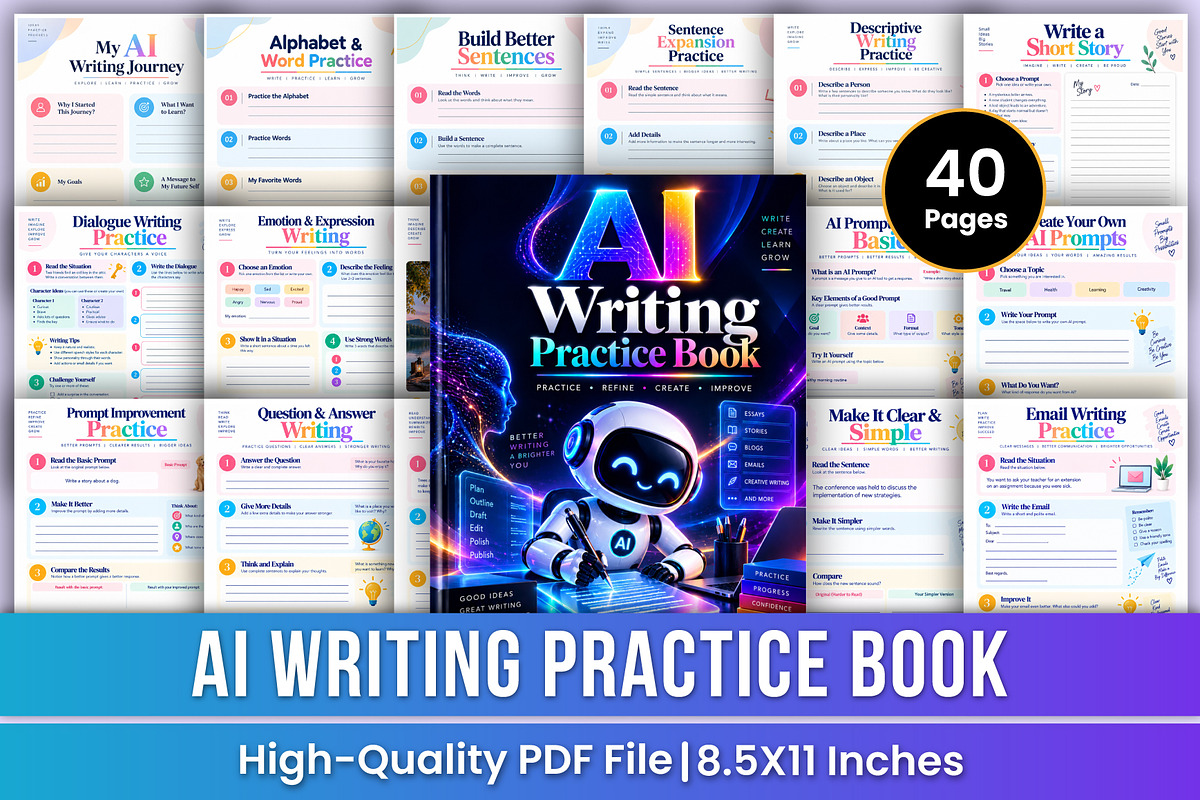 AI Writing Practice Book | Writing, a Stationery Template by Mustafiz (Photo 1 of 4)