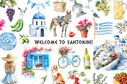 Watercolor Santorini Greece clipart