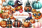 Fall Halloween Pumpkins Clipart, an Illustration by Watercolor design (Thumbnail 1 of 4)