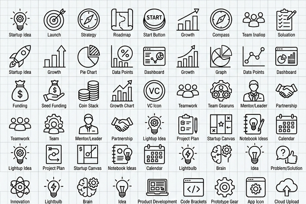 42 Tiny Business Startup Icon Set, an Outline Icon by adenpinkstore (Photo 2 of 12)