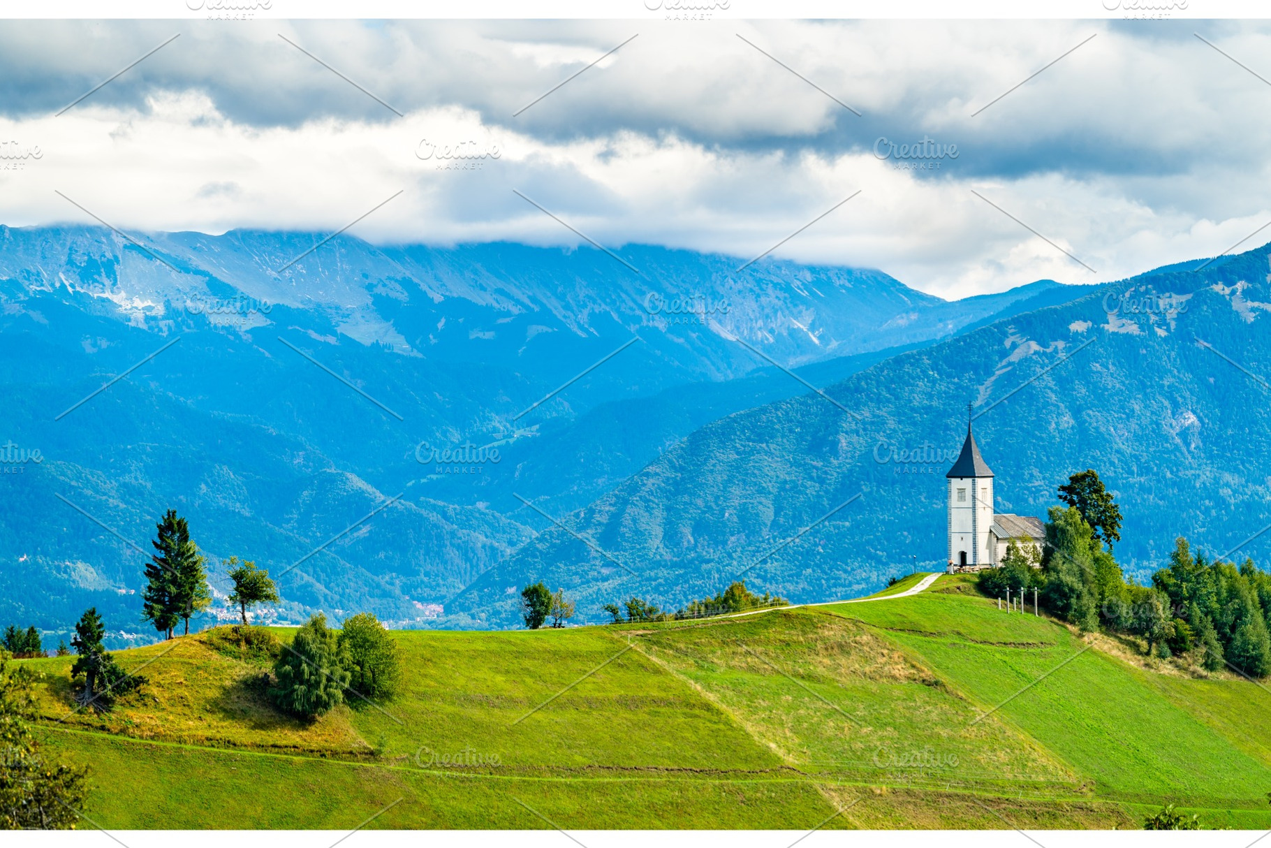 Saints primus and felician church in containing slovenia, landscape, and, an Architecture Photo by Leonid Andronov