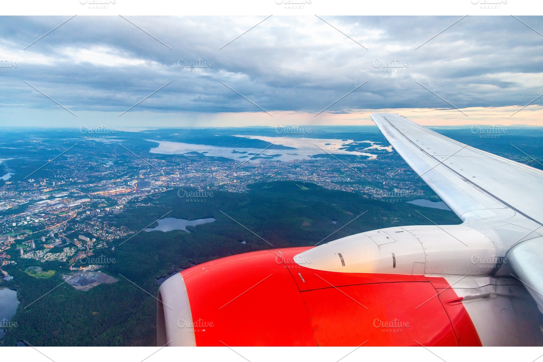 View of oslo from an airplane on the approach to gardermoen airport stock, a Transportation Photo by Leonid Andronov