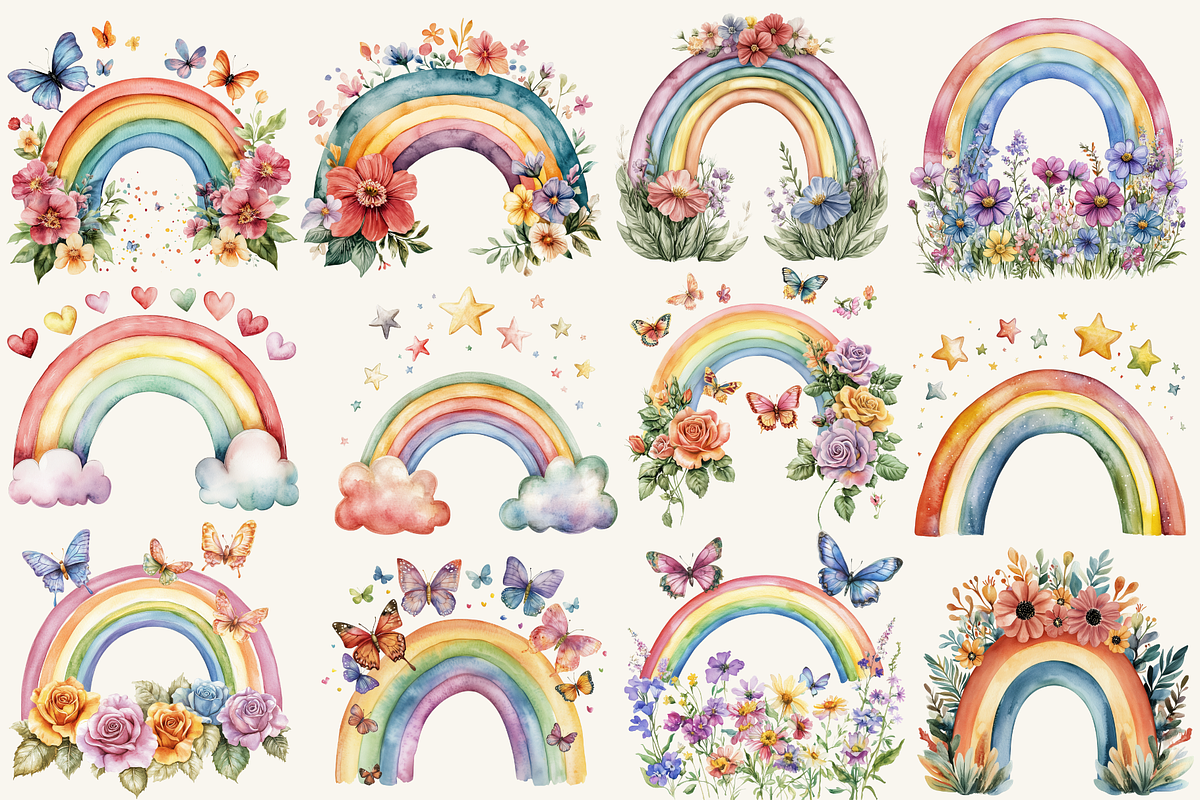 Watercolor Rainbow Clipart, an Illustration by NadiaTheronArt (Photo 3 of 4)