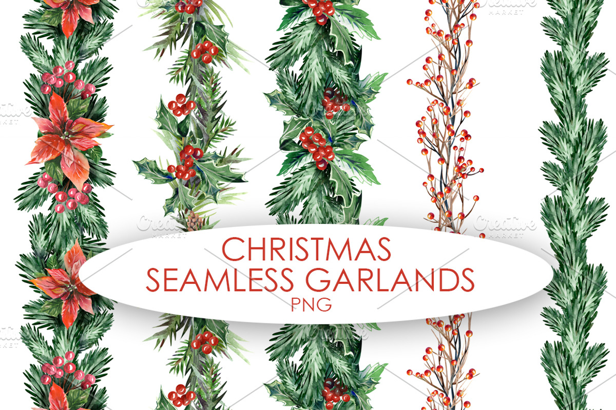 Christmas Seamless Garlands, a Pattern Graphic by Marina Grau (Photo 1 of 2)