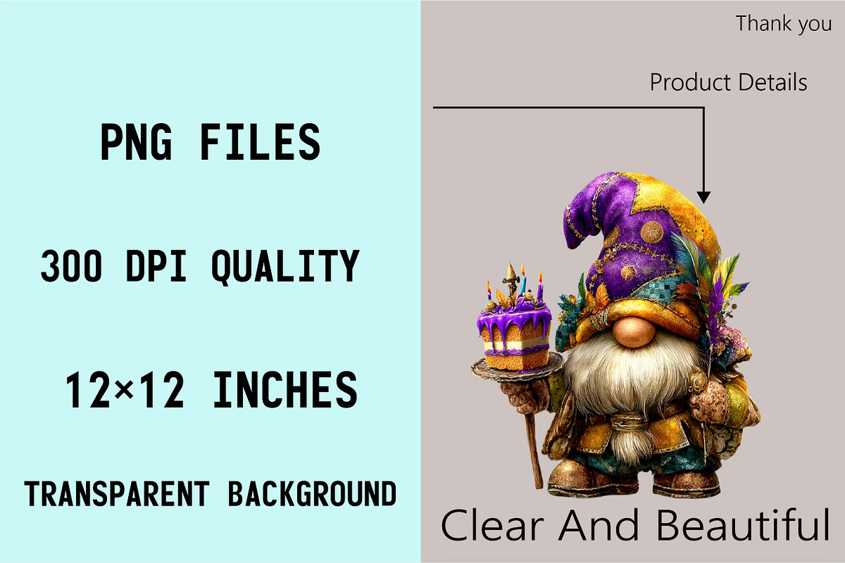Watercolor Mardi Gras Gnomes Clipart, an Illustration by SVGArt (Photo 5 of 7)