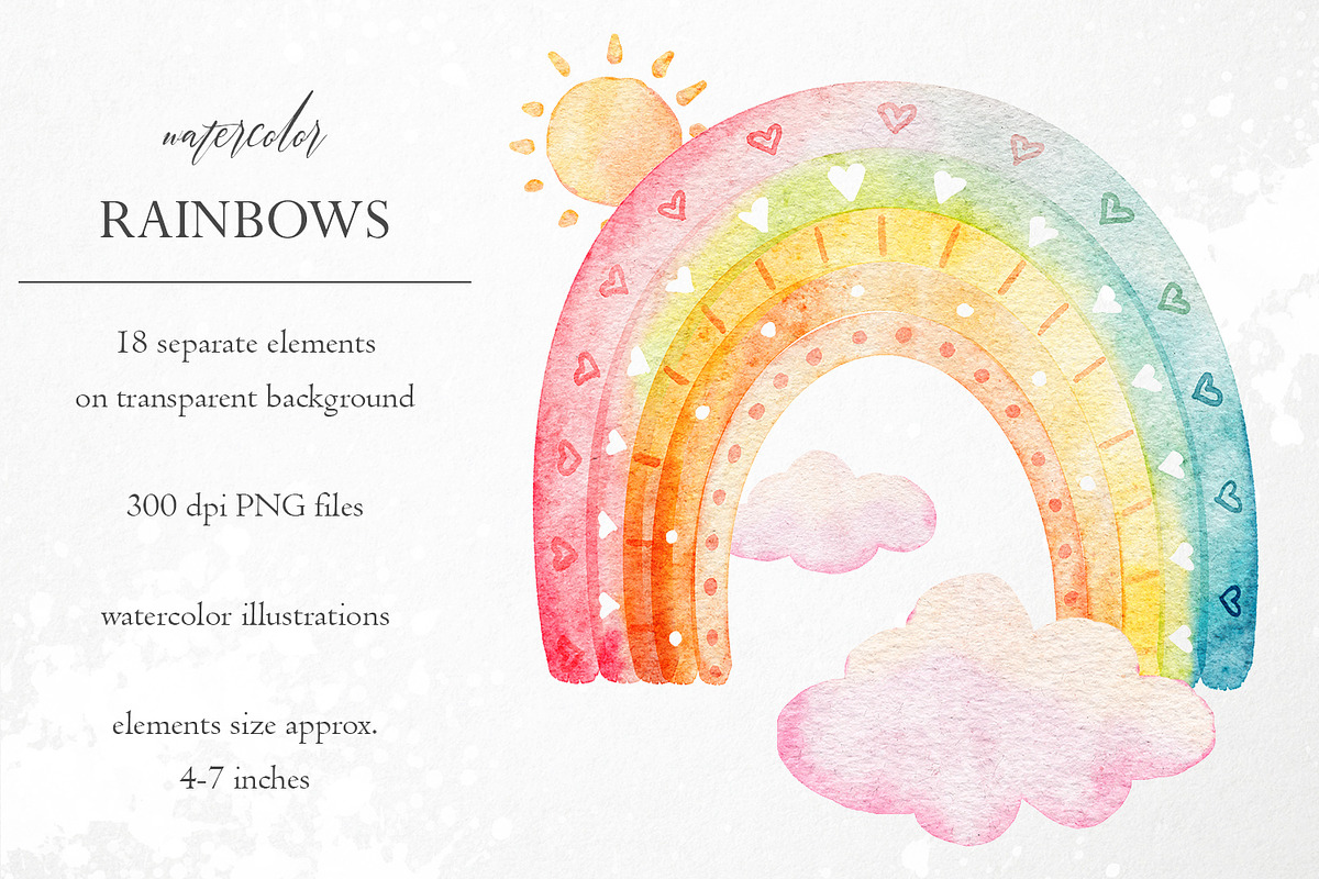 Watercolor Rainbows & Clouds PNG, an Object Graphic by PixelJungle (Photo 1 of 4)
