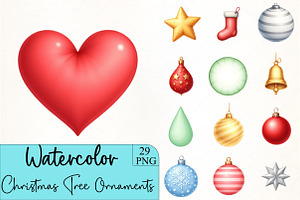 Christmas Tree Ornaments Clipart Set, an Illustration by CrexoraLab