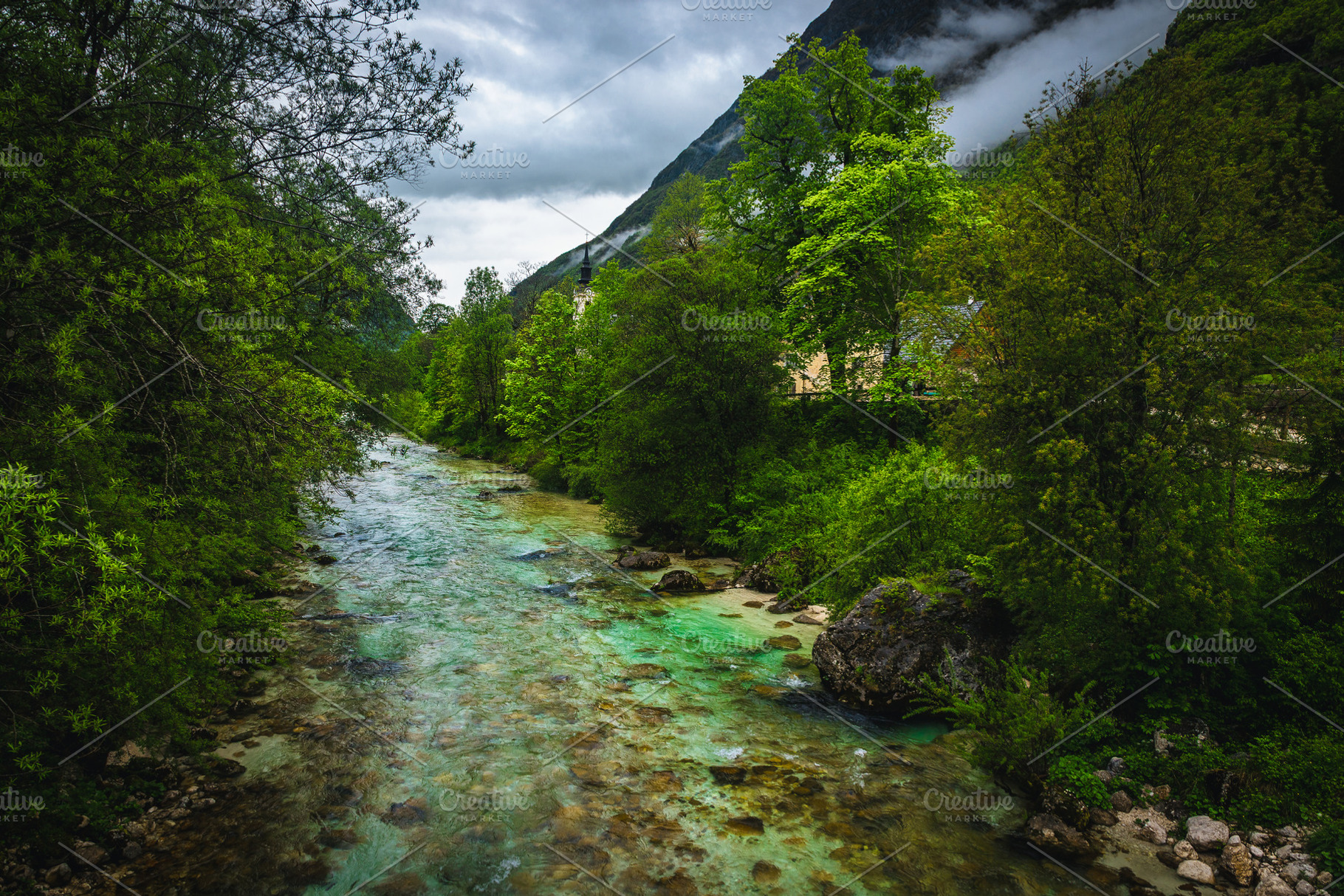 Soca river in the green forest, a Nature Photo by Alpine Dreams