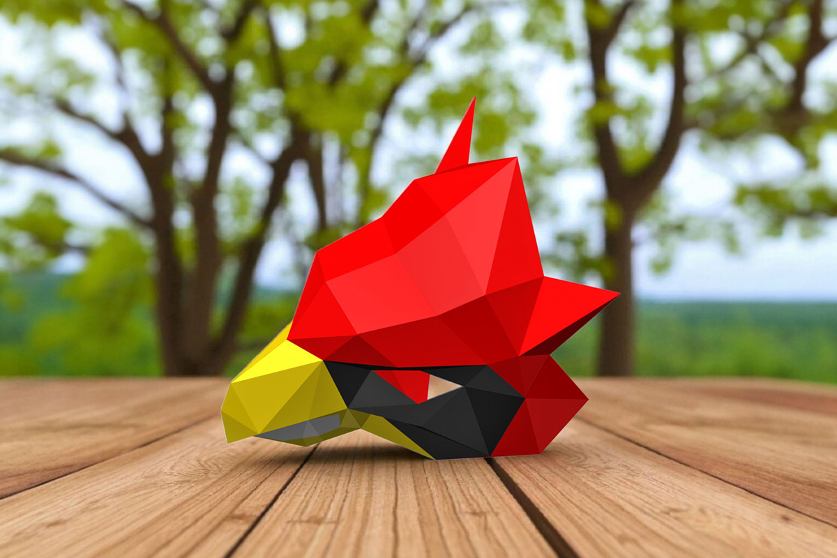 Cardinal bird mask - 3d papercraft preview 3