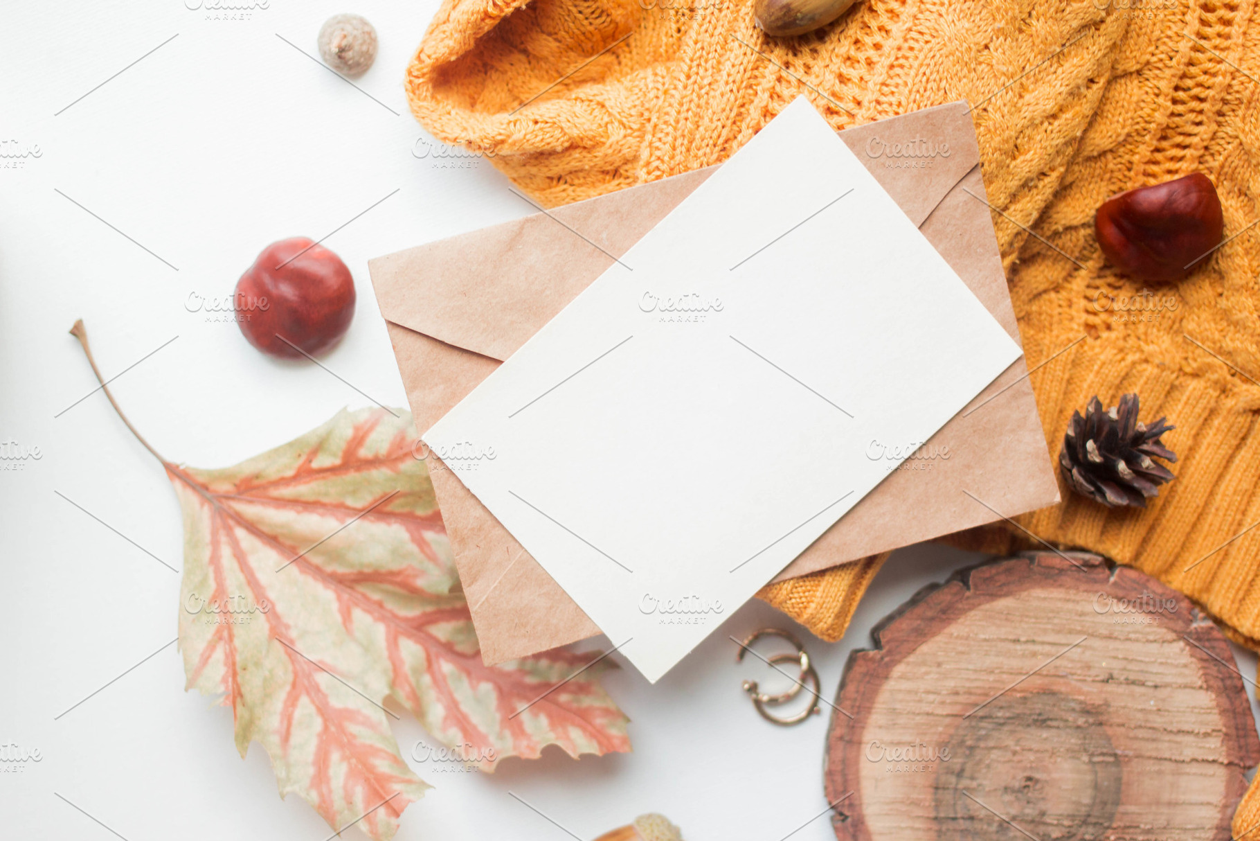 Fall mockup card with autumn leaves featuring autumn, background, and blank, a Beauty & Fashion Photo by Arymer