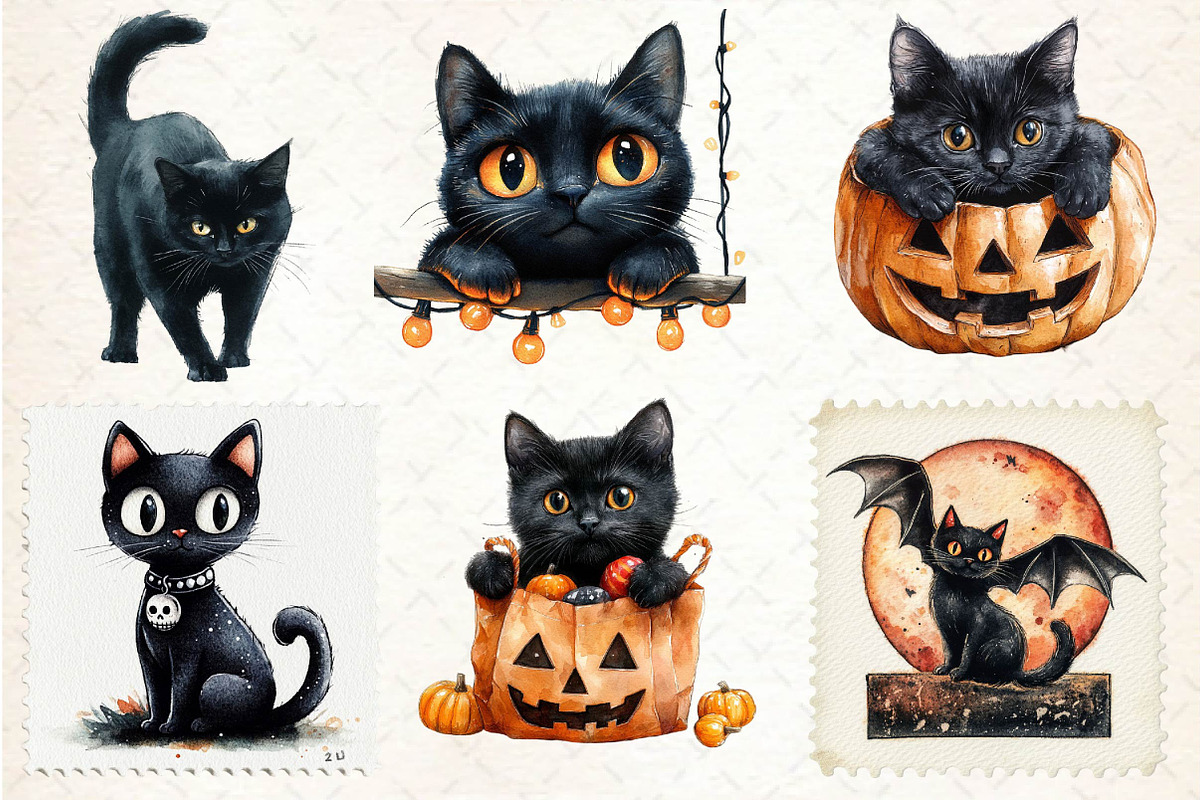 Halloween Black Cats Clipart, an Illustration by Dream Creation (Photo 6 of 7)