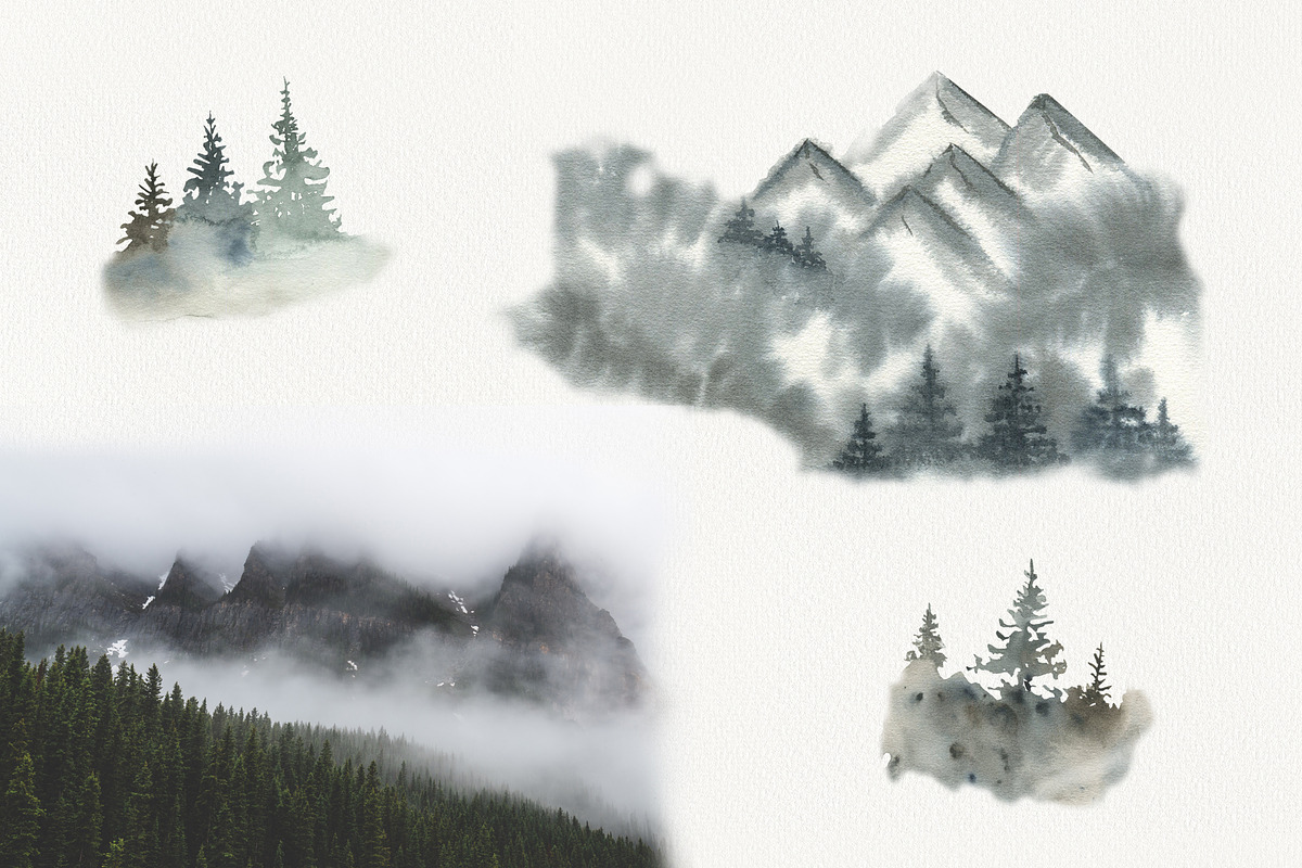 Mountains and forest clipart, an Object Illustration by ViolettaKh (Photo 10 of 10)