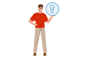 Man showing ear icon representing, an Education Illustration by pikepicture