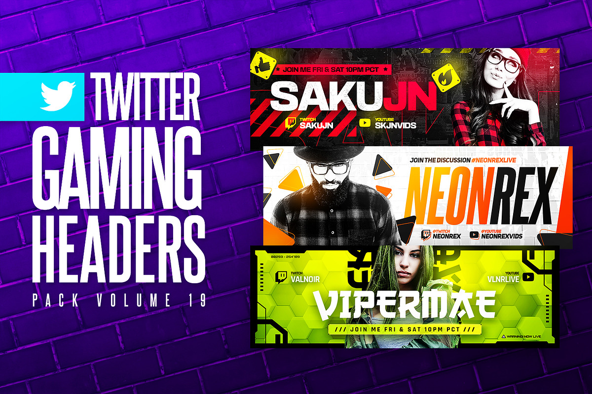 Gaming Twitter Headers Pack 19, a Social Media Template by Odin_Design