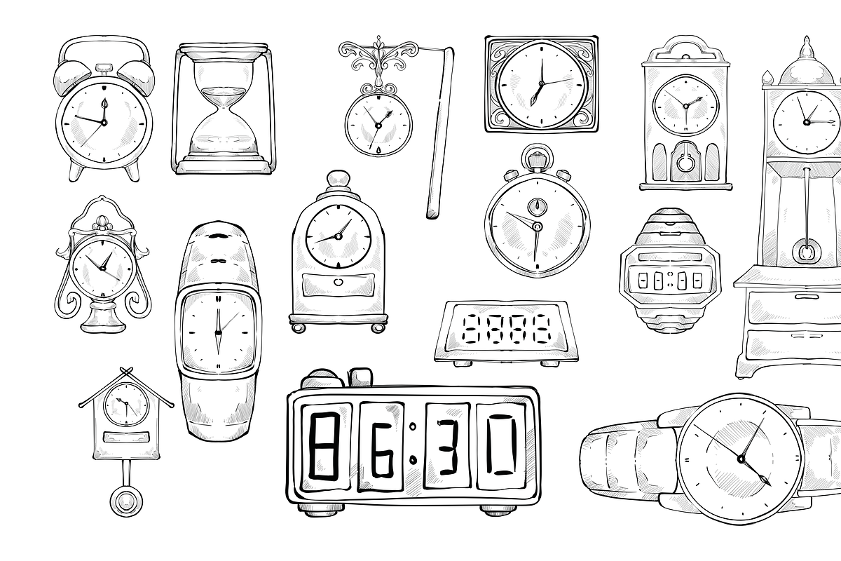 clock handdrawn collection, an Object Graphic by nikagraphic