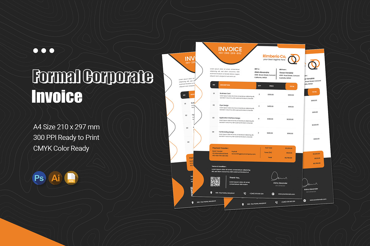 Formal Corporate Blackrange Invoice, a Print Template by Esensifiksi.studio