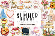 Summer Bridal Tea Party Set Clipart, an Illustration by CreationArt (Thumbnail 1 of 9)